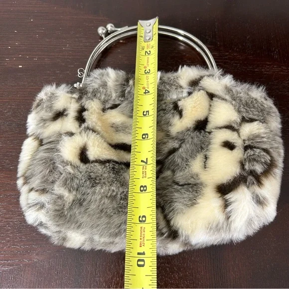 Adorable Faux Fur Mini Handbag Purse Asymmetrical Handle Silver Hardware Clean - Picture 15 of 15